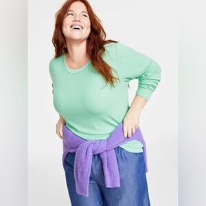 NWT On 34th Ribbed Long-Sleeve Crewneck Top